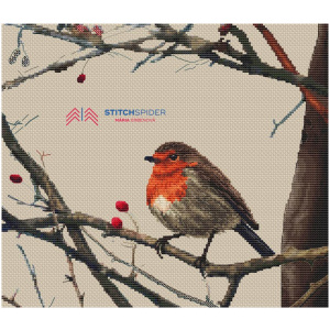 Bird Robin pattern in process, about 85 colors, bird and tree on right done