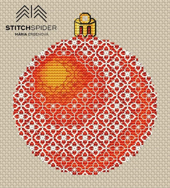 Orange Christmas ball - Blackwork