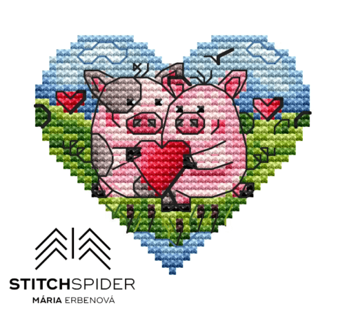 Cute piggies, Valentine's heart cross stitch image