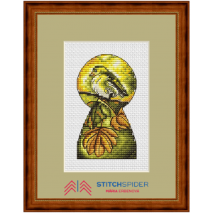 Yellow bird pattern in frame with logo