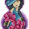 cross-stitch pattern lady with flowers with red peonies