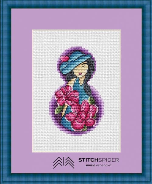 cross-stitch pattern lady with flowers ping
