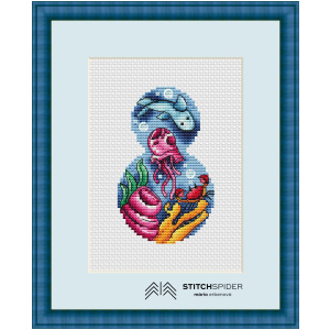 Cross stitch pattern Ocean life in frame