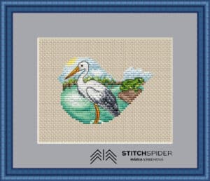 Stork on the lake in frame